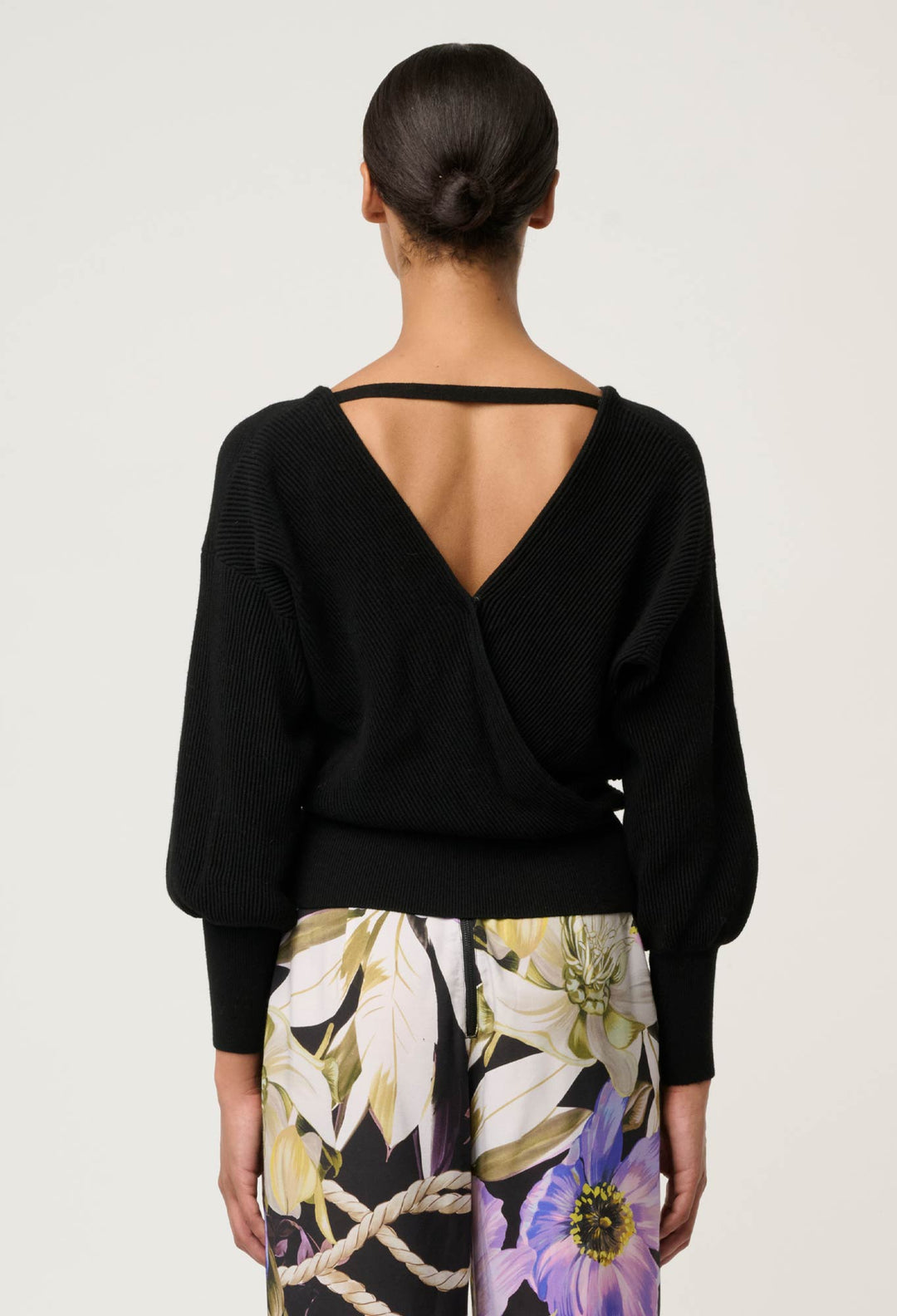 OnceWas Clarissa Merino Wool Blend Reversible Knit Top in Black