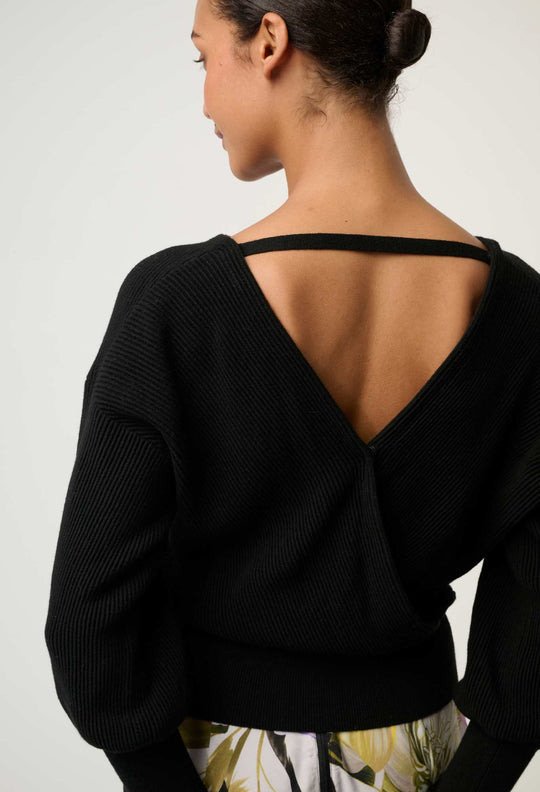 OnceWas Clarissa Merino Wool Blend Reversible Knit Top in Black
