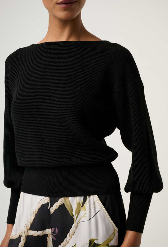 OnceWas Clarissa Merino Wool Blend Reversible Knit Top in Black