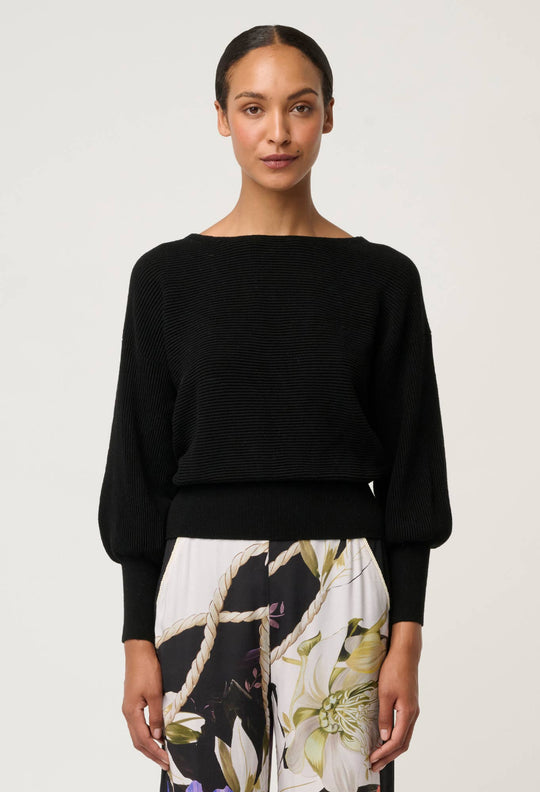 OnceWas Clarissa Merino Wool Blend Reversible Knit Top in Black