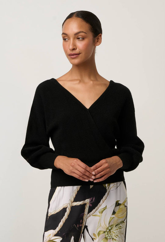 OnceWas Clarissa Merino Wool Blend Reversible Knit Top in Black