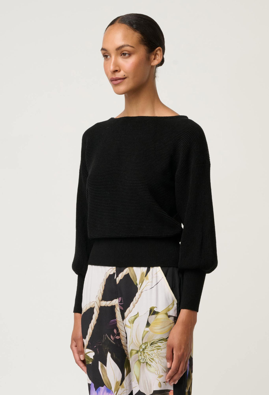 OnceWas Clarissa Merino Wool Blend Reversible Knit Top in Black