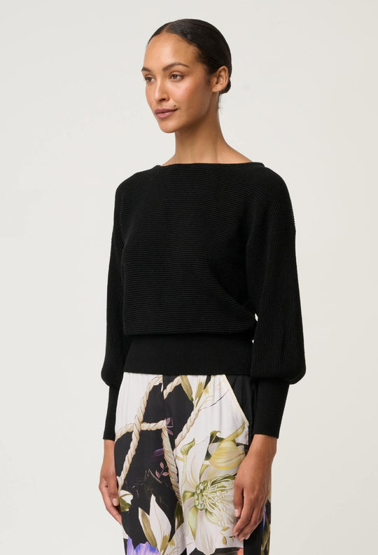 OnceWas Clarissa Merino Wool Blend Reversible Knit Top in Black