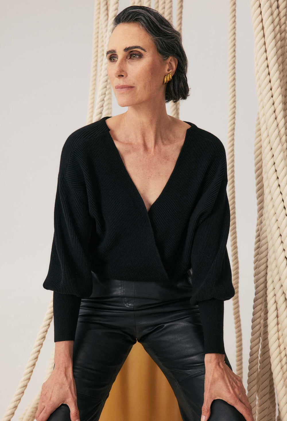 Clarissa Merino Wool Blend Reversible Knit Top in Black