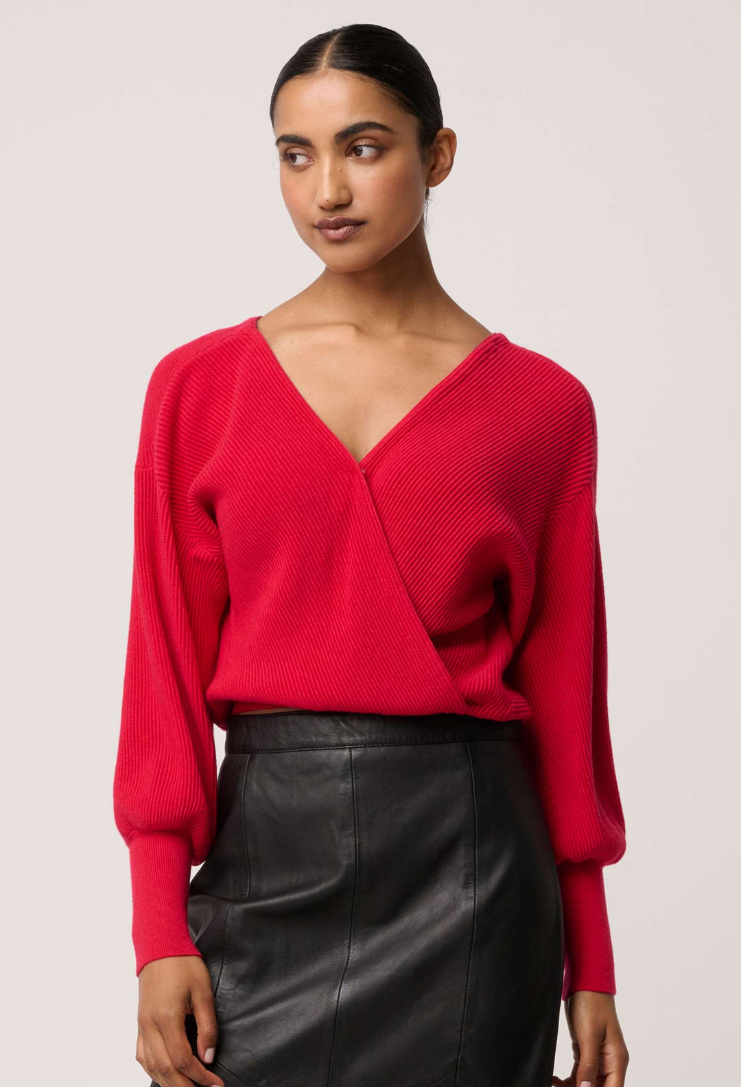 Clarissa Merino Wool Reversible Knit Top in Rouge