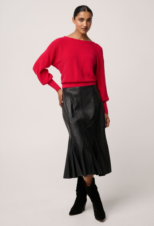 Clarissa Merino Wool Reversible Knit Top in Rouge