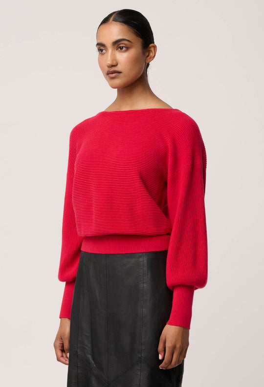 Clarissa Merino Wool Reversible Knit Top in Rouge