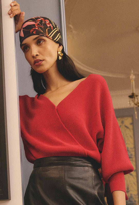 Clarissa Merino Wool Reversible Knit Top in Rouge
