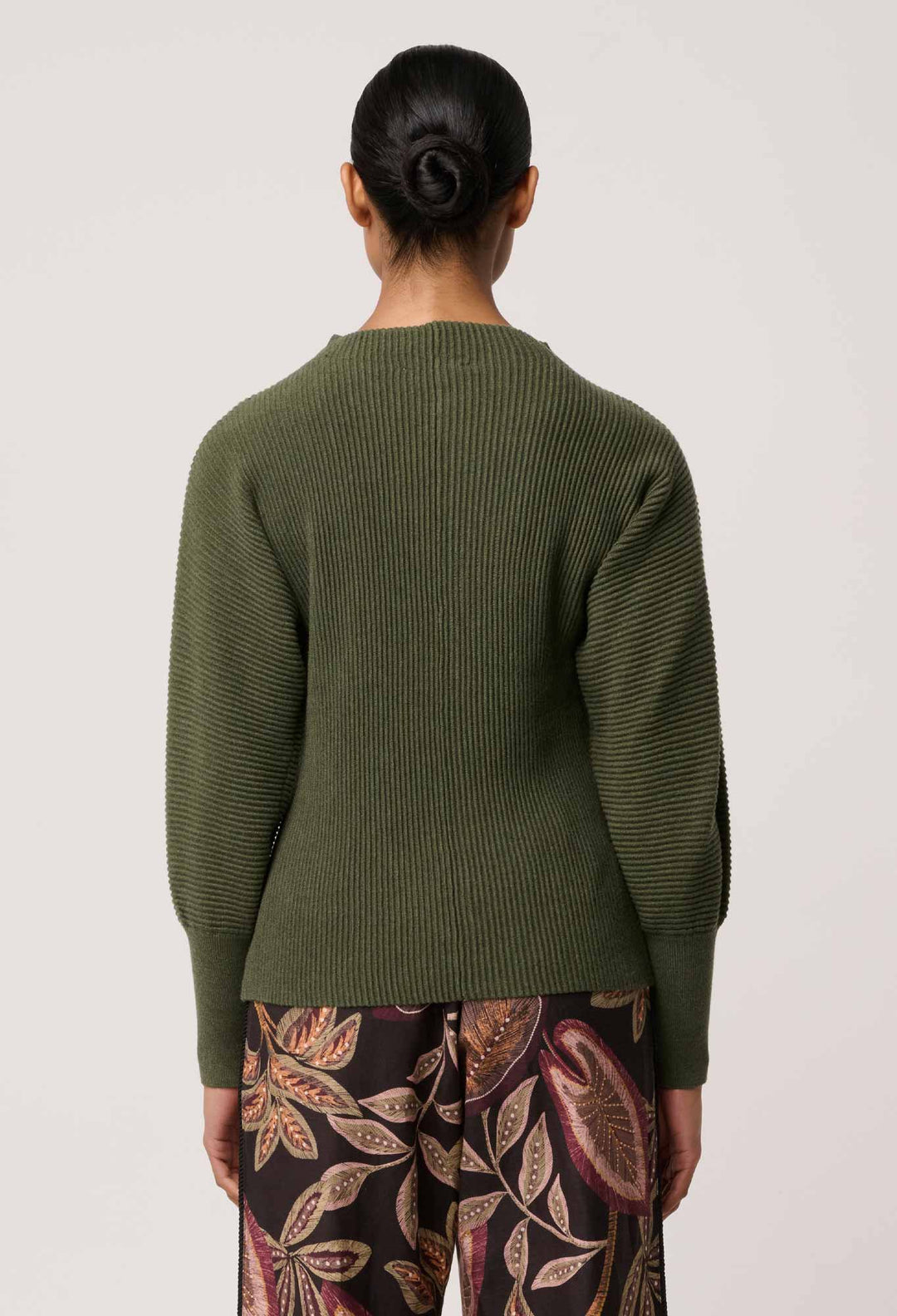 OnceWas Roselle Cotton Cashmere Knit Top in Winter Moss