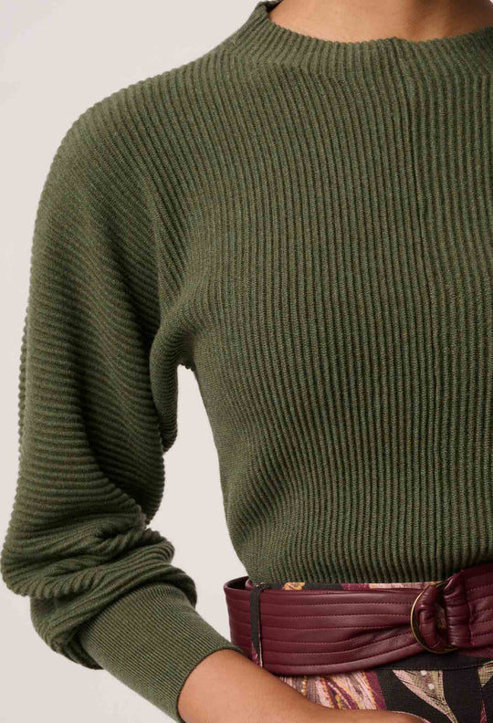 OnceWas Roselle Cotton Cashmere Knit Top in Winter Moss