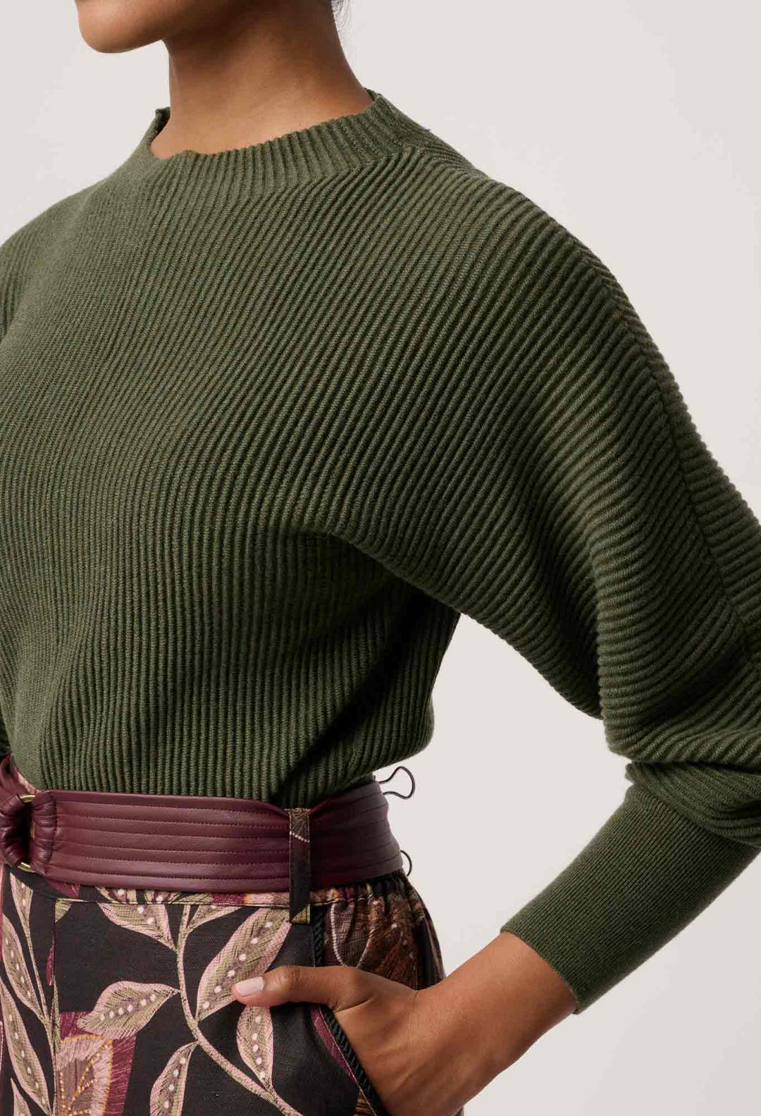 OnceWas Roselle Cotton Cashmere Knit Top in Winter Moss