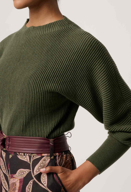 OnceWas Roselle Cotton Cashmere Knit Top in Winter Moss