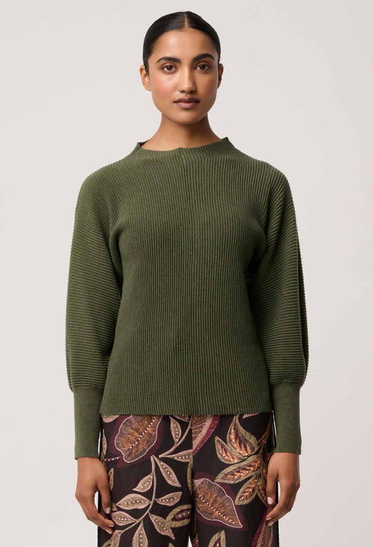 OnceWas Roselle Cotton Cashmere Knit Top in Winter Moss
