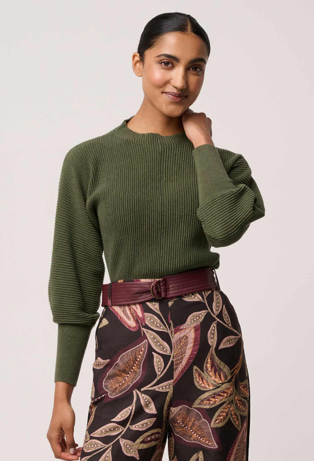 OnceWas Roselle Cotton Cashmere Knit Top in Winter Moss