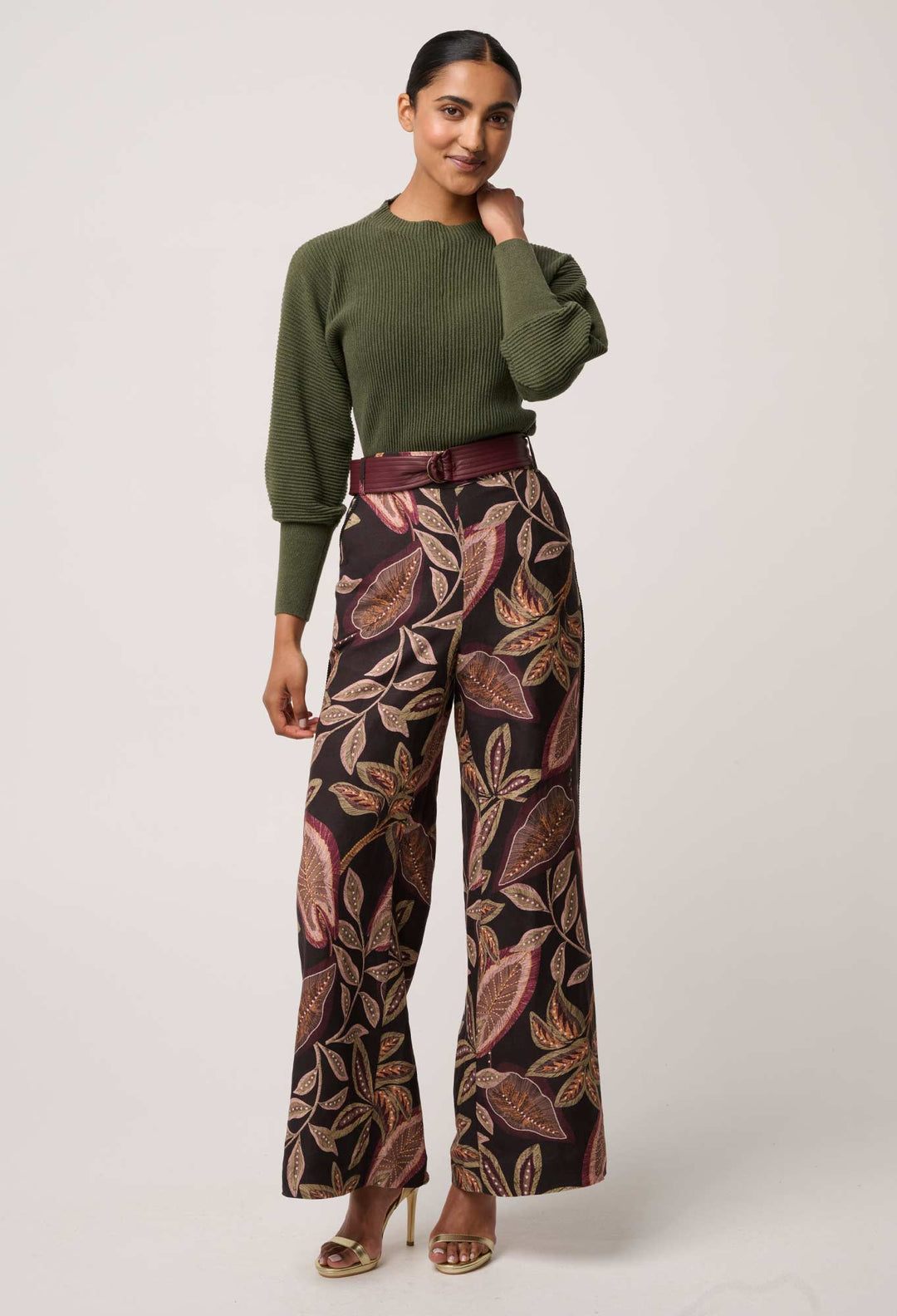 OnceWas Roselle Cotton Cashmere Knit Top in Winter Moss