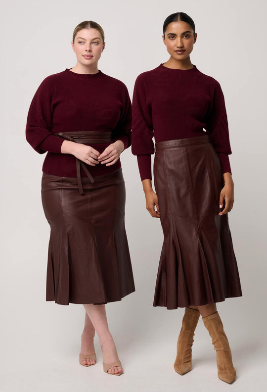 OnceWas Roselle Merino Wool Blend Knit Top in Bordeaux