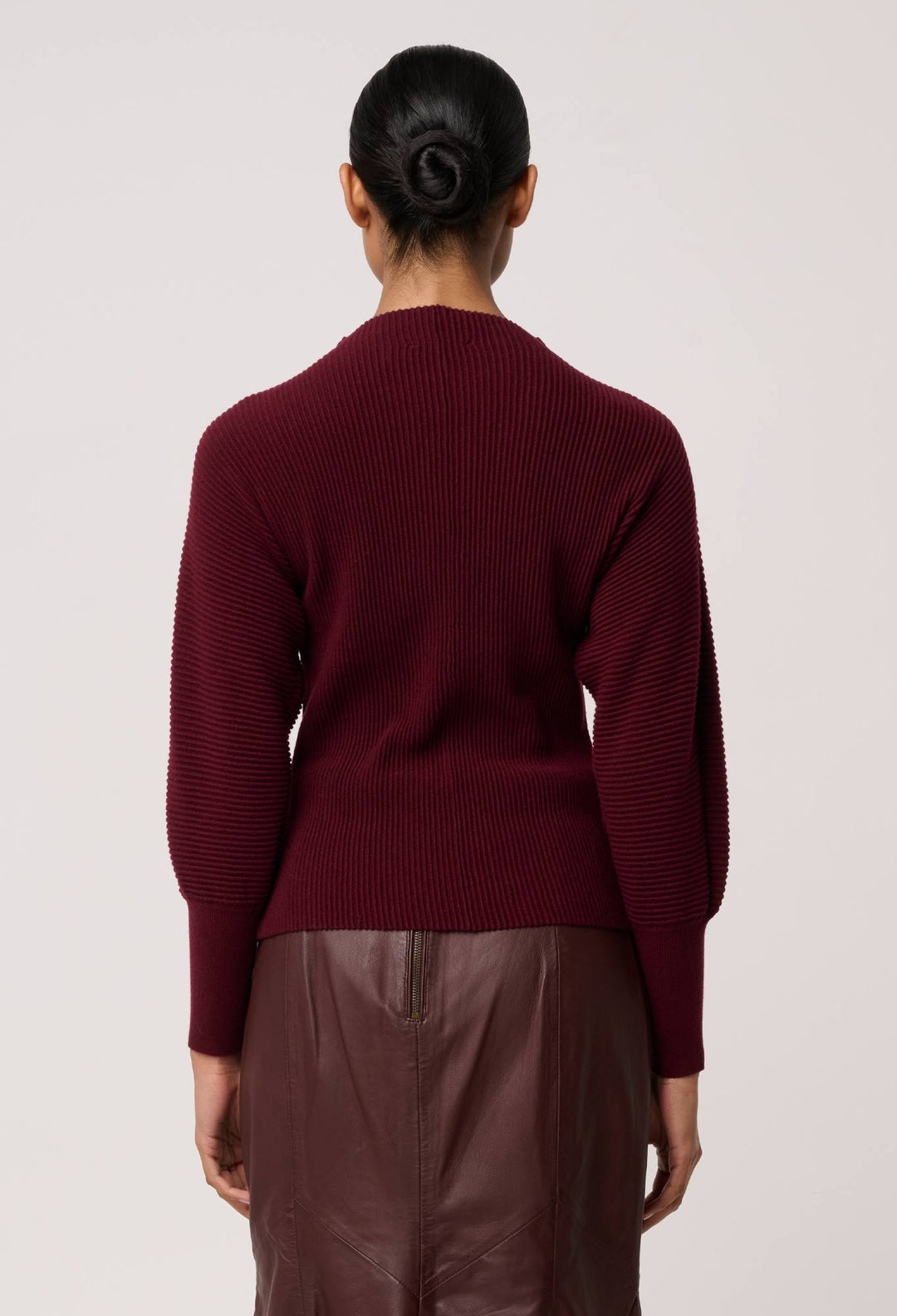 OnceWas Roselle Merino Wool Blend Knit Top in Bordeaux