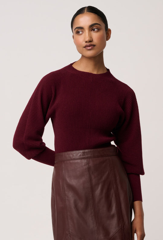 OnceWas Roselle Merino Wool Blend Knit Top in Bordeaux