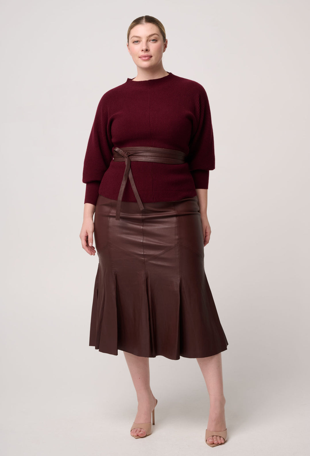 OnceWas Roselle Merino Wool Blend Knit Top in Bordeaux