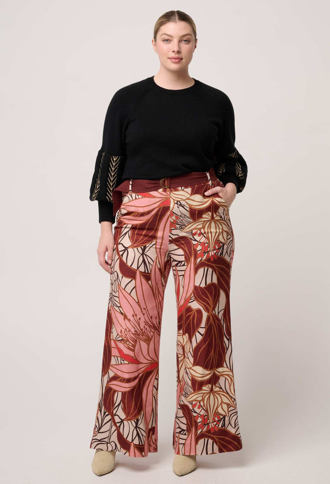 OnceWas Arden Merino Wool Blend Jacquard Knit Top in Black Braid