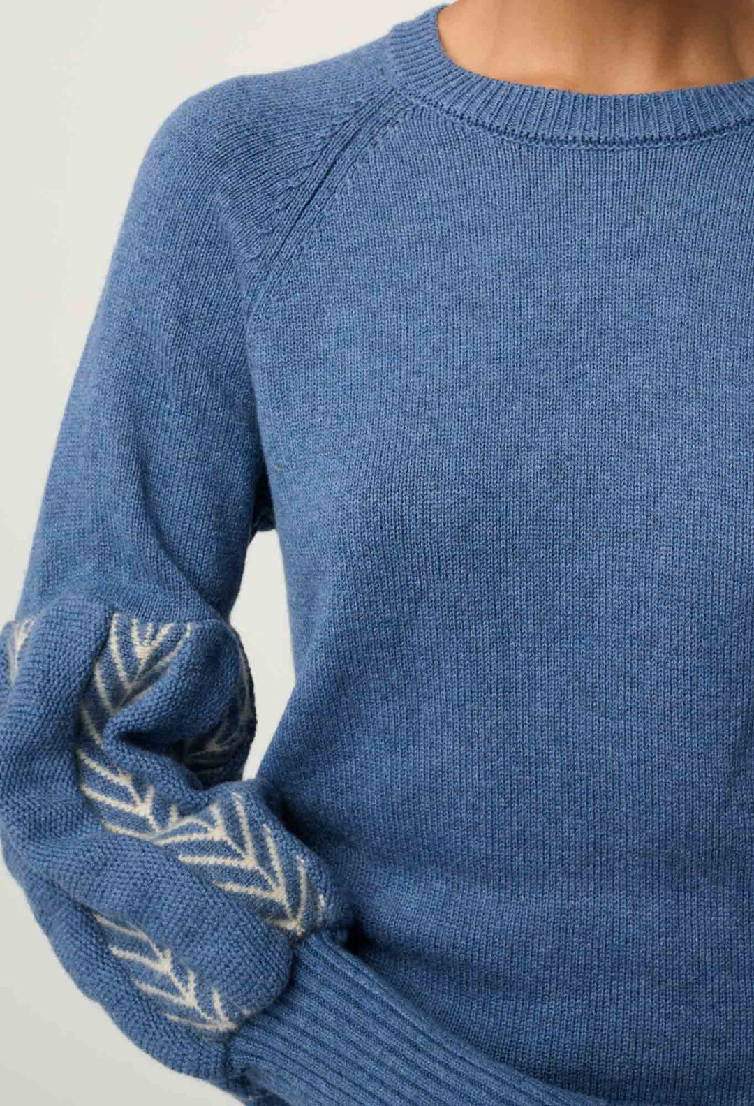 OnceWas Arden Merino Wool Blend Jacquard Knit Top in Cerulean Cord