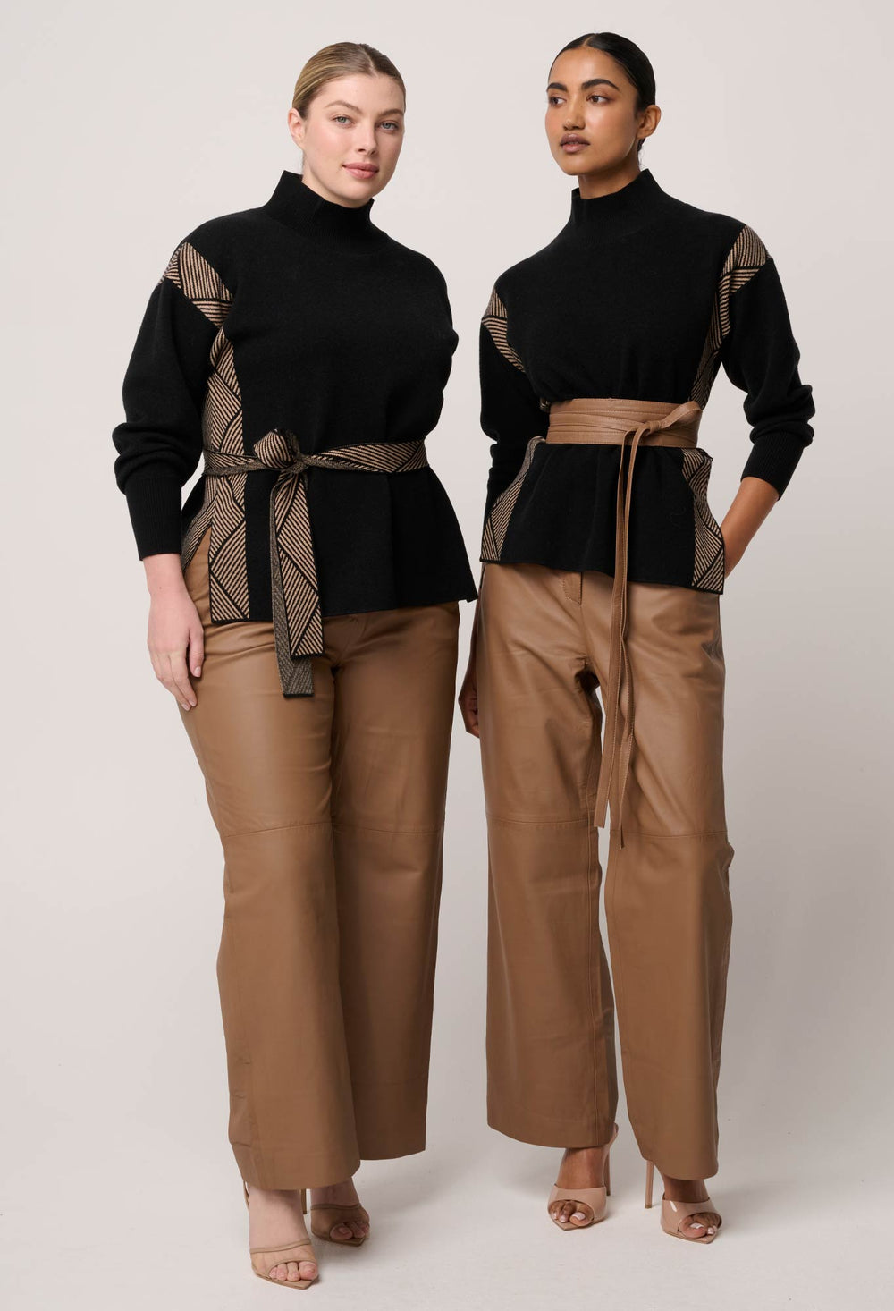 OnceWas Nomadic High Neck Wool Viscose Blend Sweater in Black Chevron