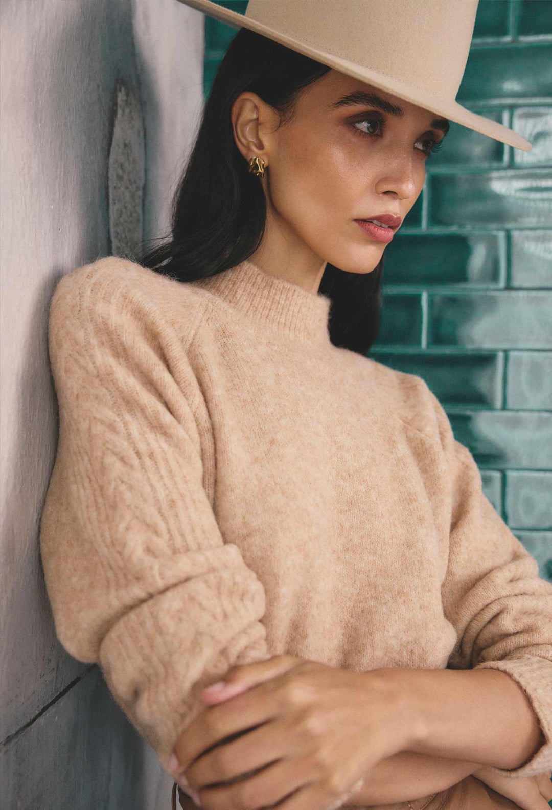 OnceWas Savanna Alpaca Wool Blend Fluffy Sweater in Almond