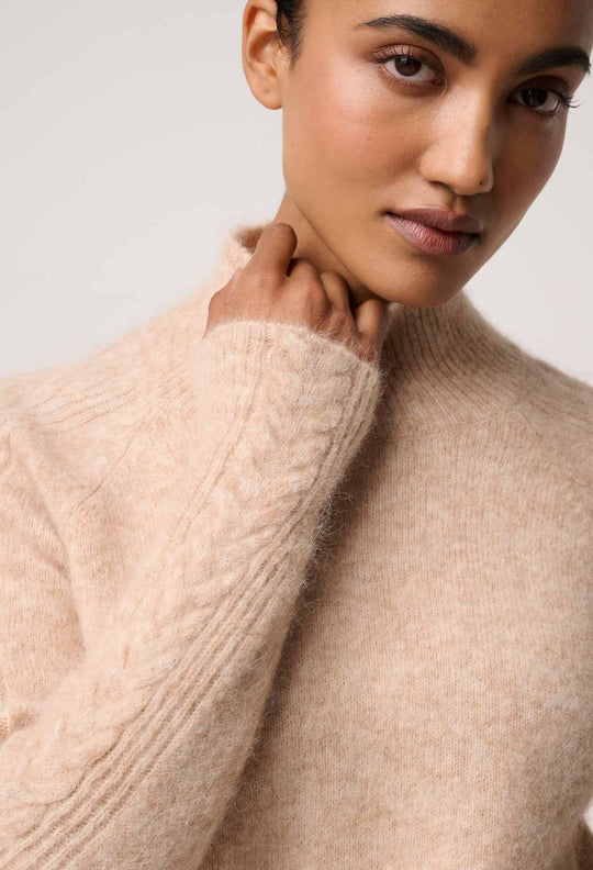 Savanna Alpaca Wool Blend Fluffy Sweater in Almond
