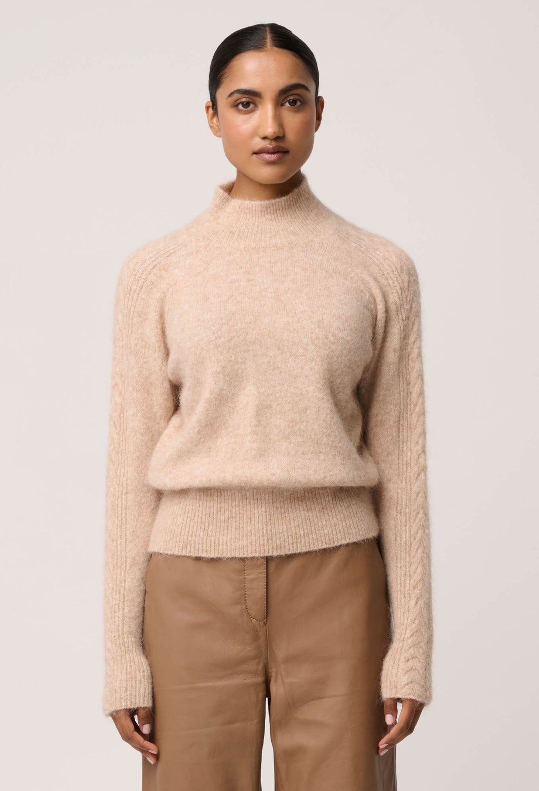 Savanna Alpaca Wool Blend Fluffy Sweater in Almond