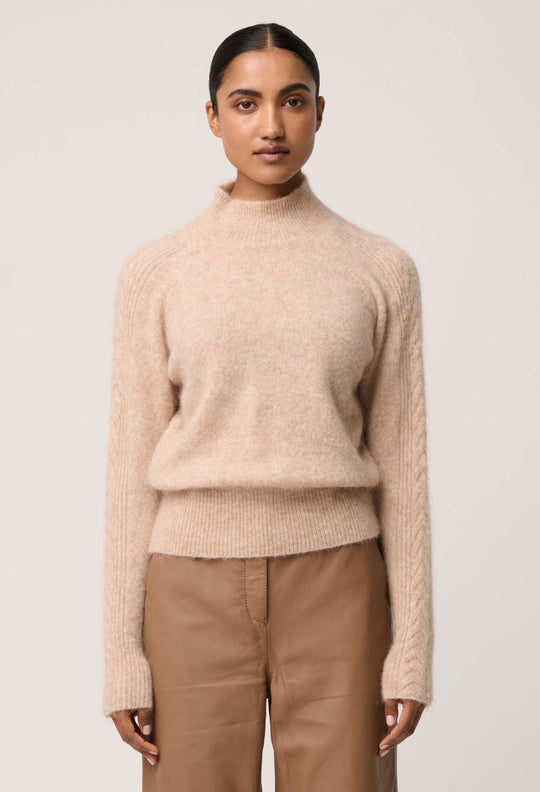 Savanna Alpaca Wool Blend Fluffy Sweater in Almond