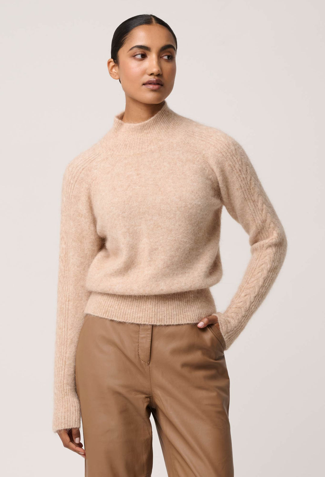 Savanna Alpaca Wool Blend Fluffy Sweater in Almond