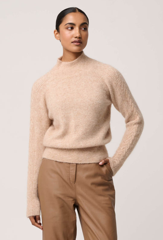 Savanna Alpaca Wool Blend Fluffy Sweater in Almond