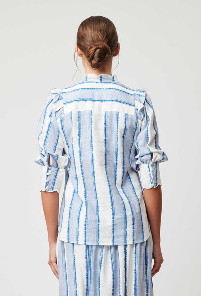OnceWas Elysian Viscose Linen Blouse in Sorrento Stripe