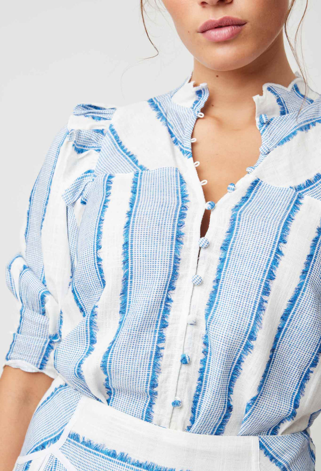 OnceWas Elysian Viscose Linen Blouse in Sorrento Stripe