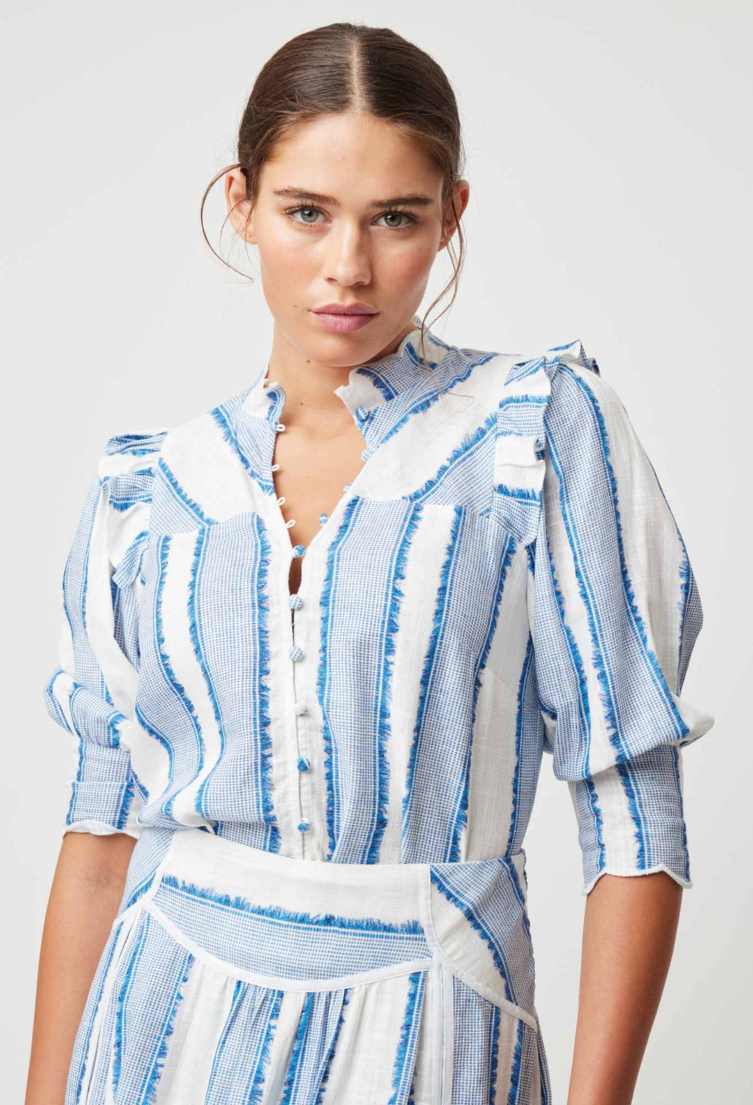 OnceWas Elysian Viscose Linen Blouse in Sorrento Stripe