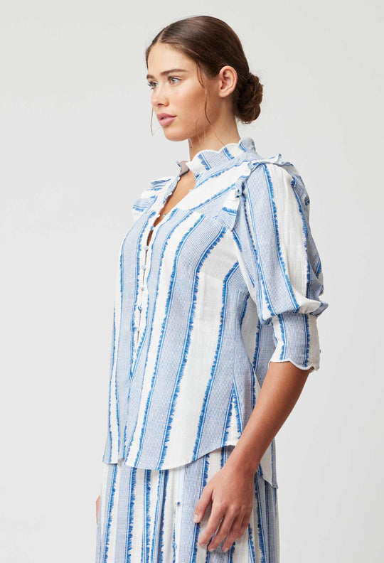 OnceWas Elysian Viscose Linen Blouse in Sorrento Stripe