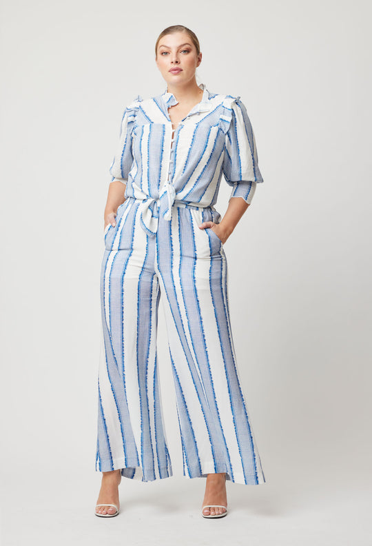 OnceWas Elysian Viscose Linen Blouse in Sorrento Stripe