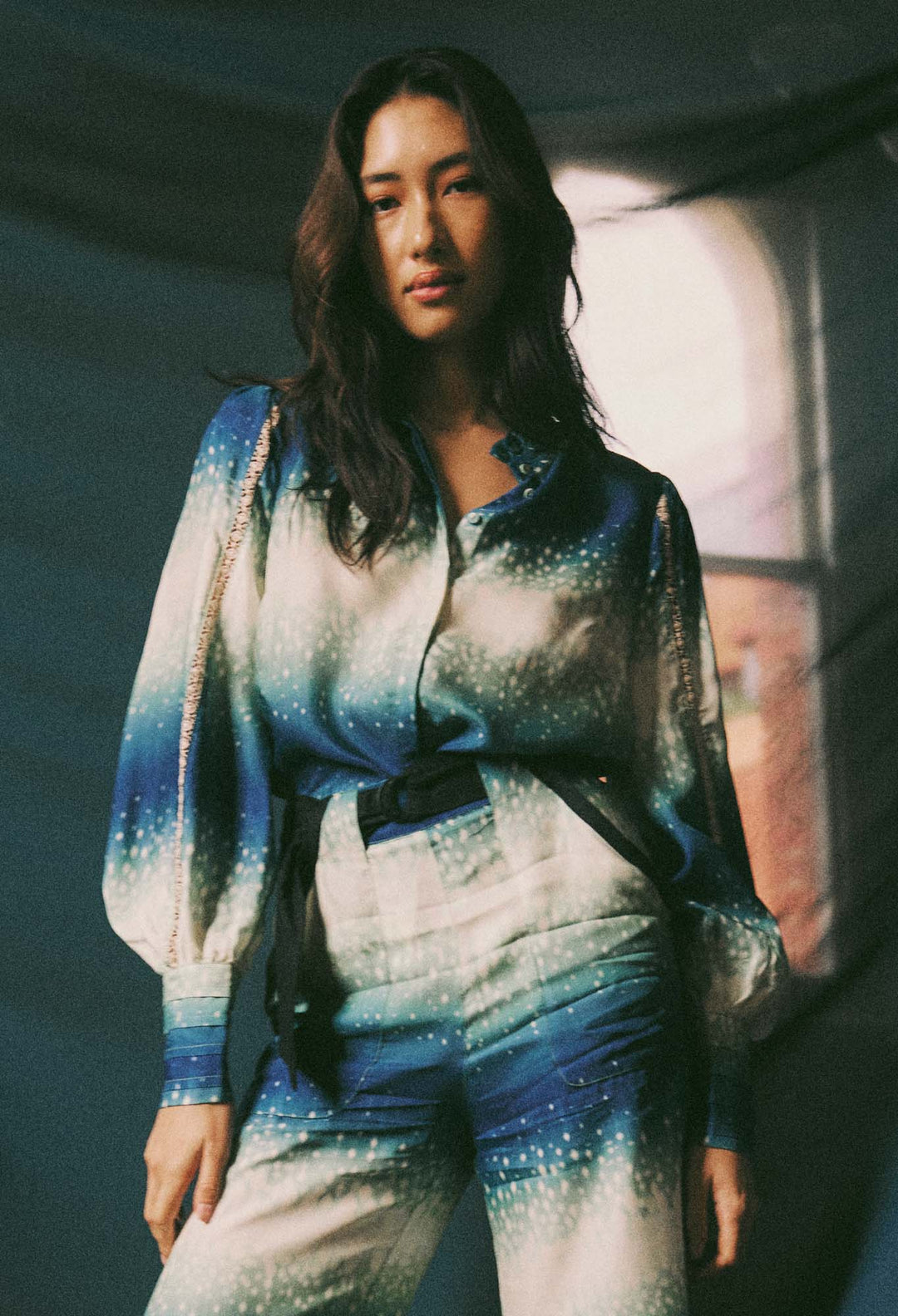 OnceWas Florence Cupro Viscose Shirt in Galaxy Print