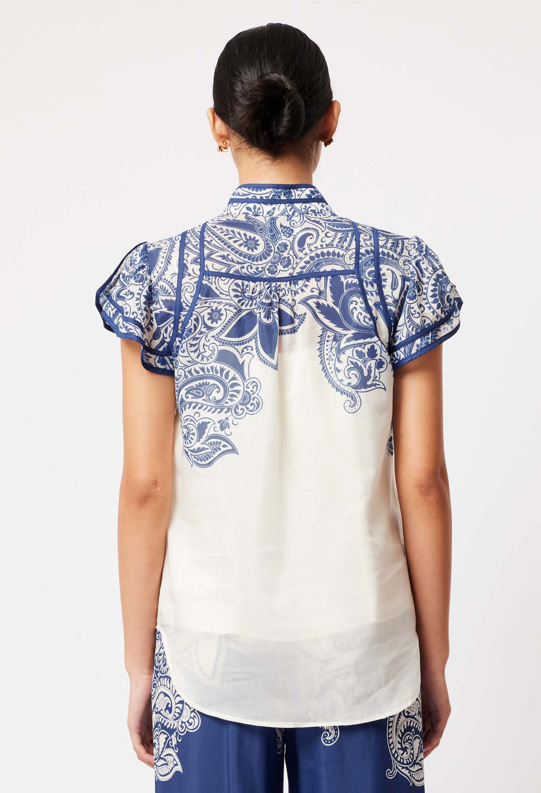 OnceWas Panama Cotton Silk Top in Bone Paisley