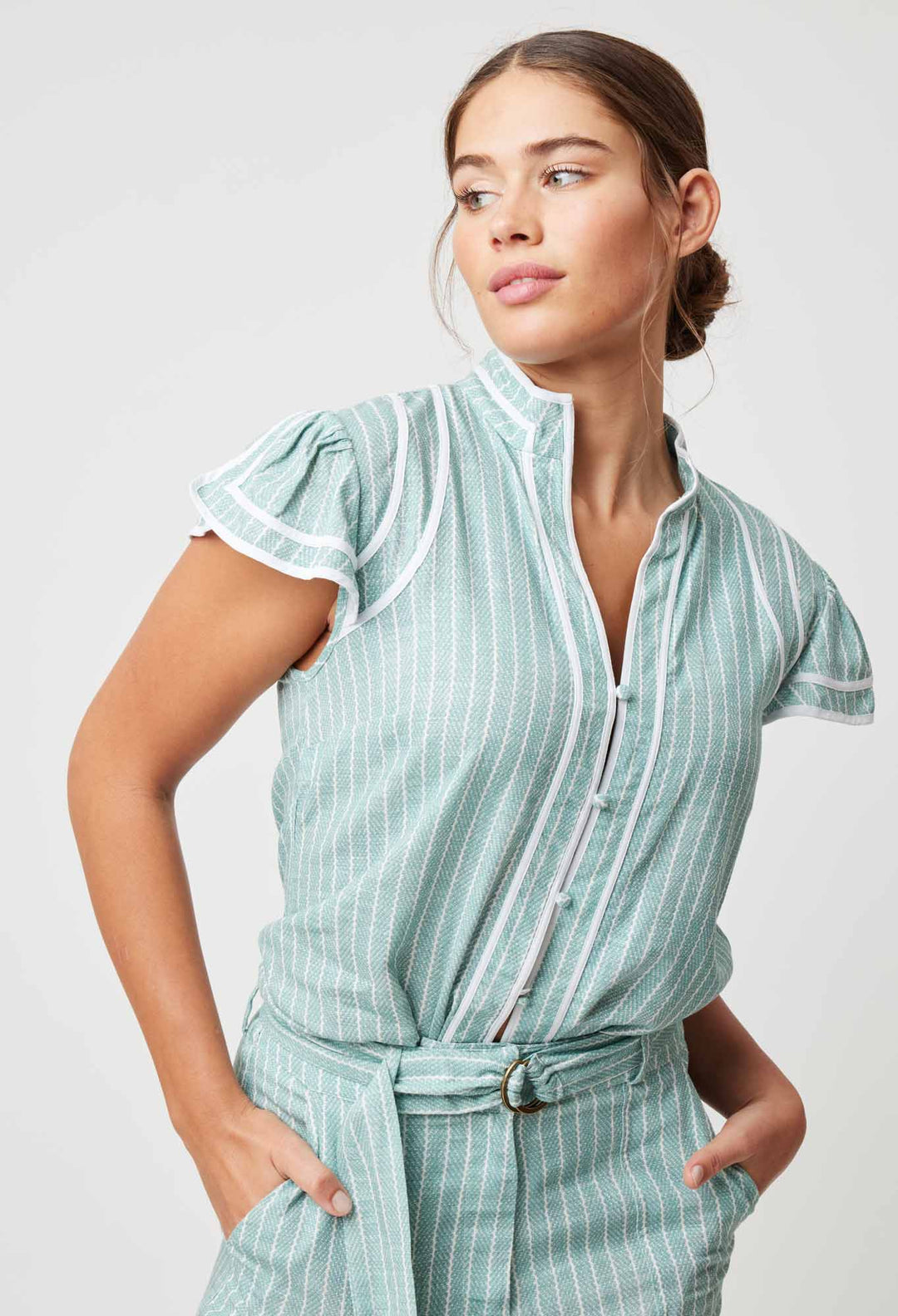 OnceWas Panama Linen Viscose Top in Capri Stripe