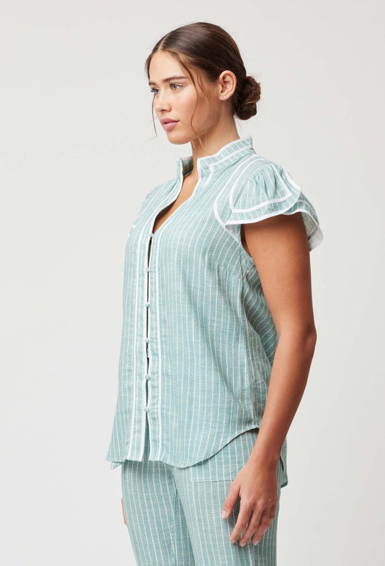 OnceWas Panama Linen Viscose Top in Capri Stripe