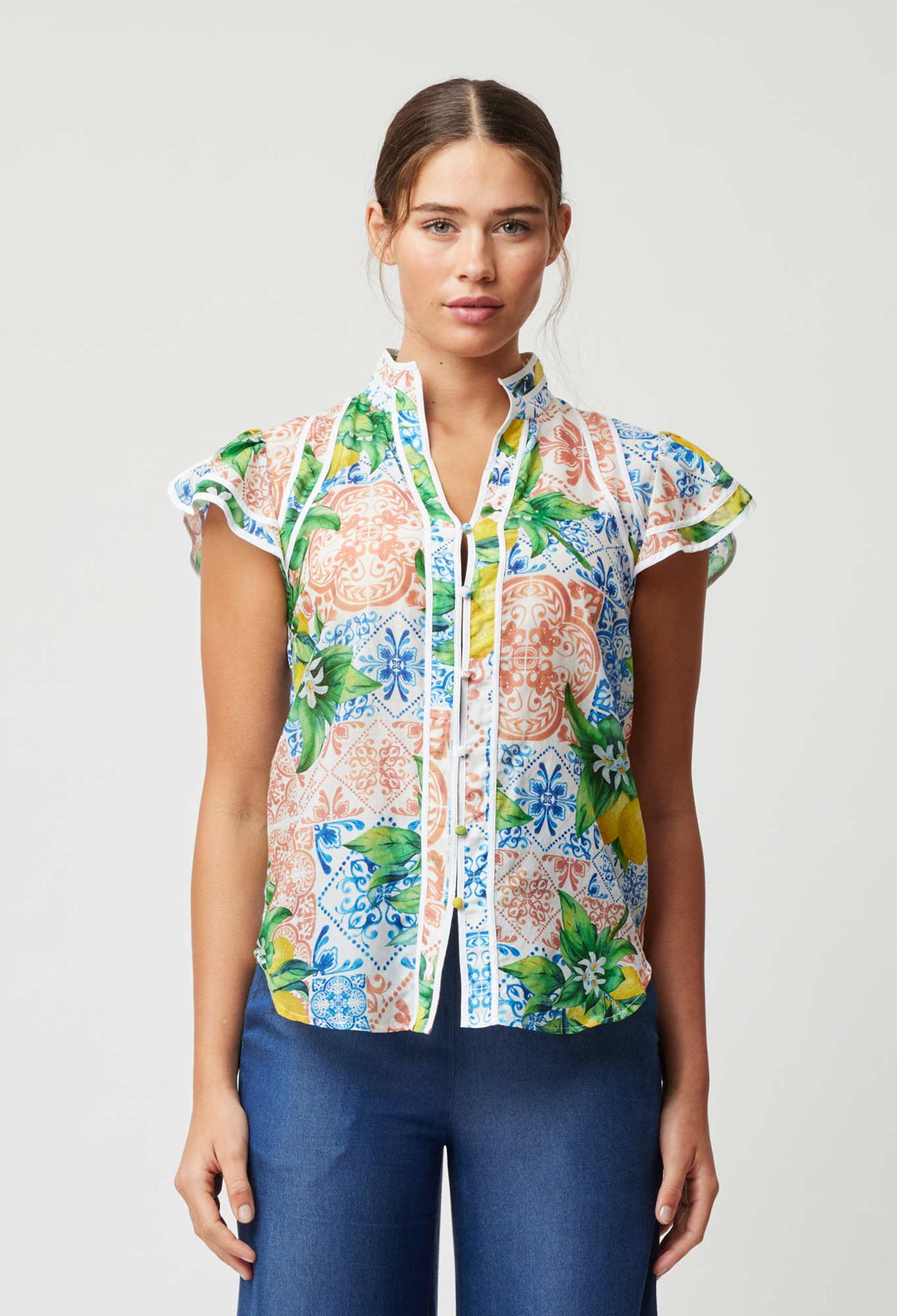 OnceWas Panama Cotton Silk Top in Limonata