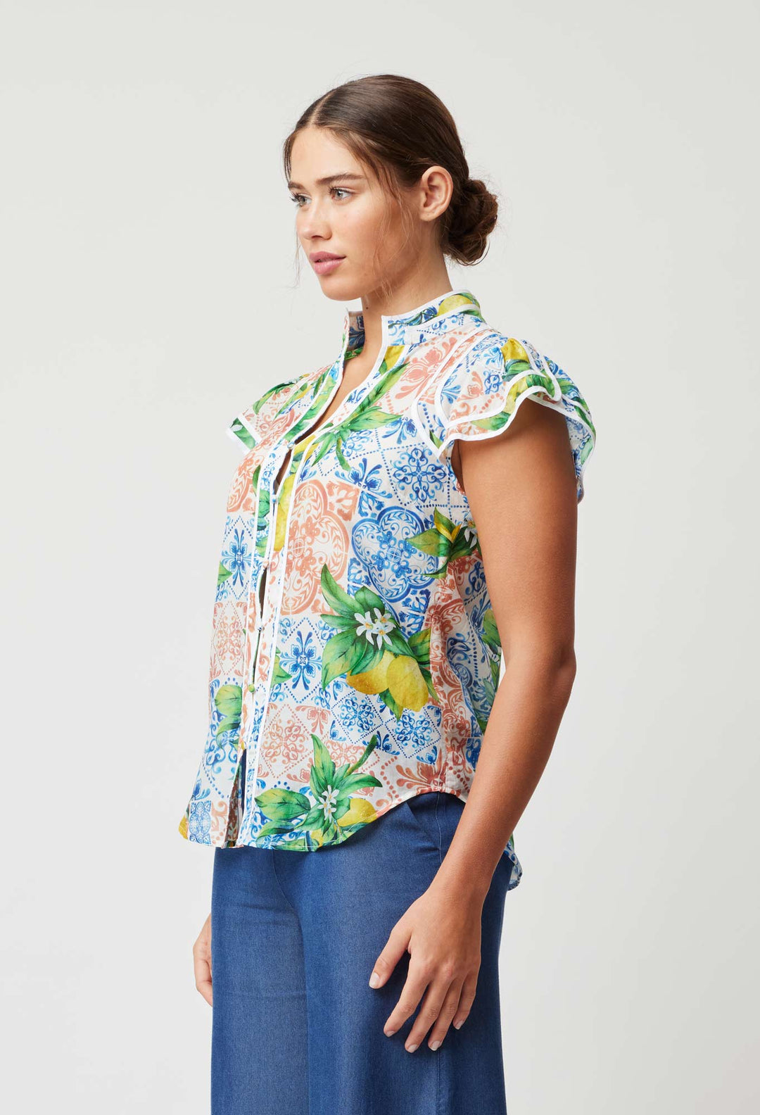 OnceWas Panama Cotton Silk Top in Limonata