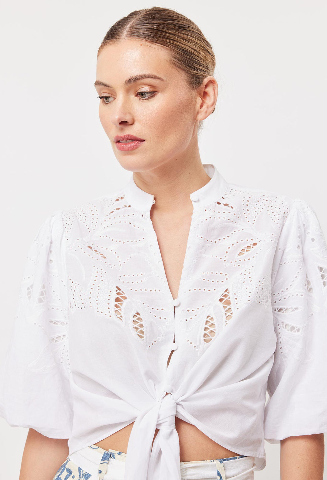 Flores Cotton Embroidered Shirt in White