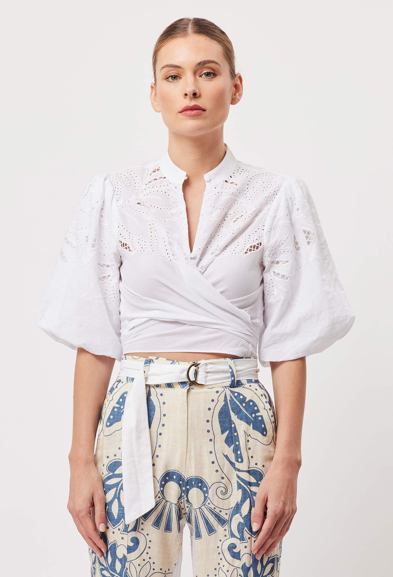 Flores Cotton Embroidered Shirt in White