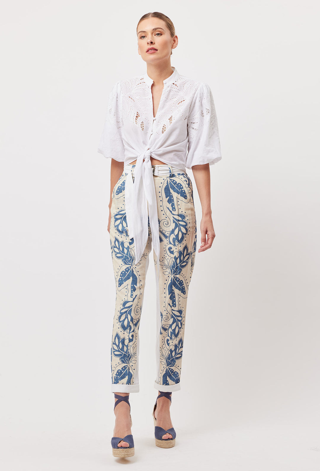 Flores Cotton Embroidered Shirt in White