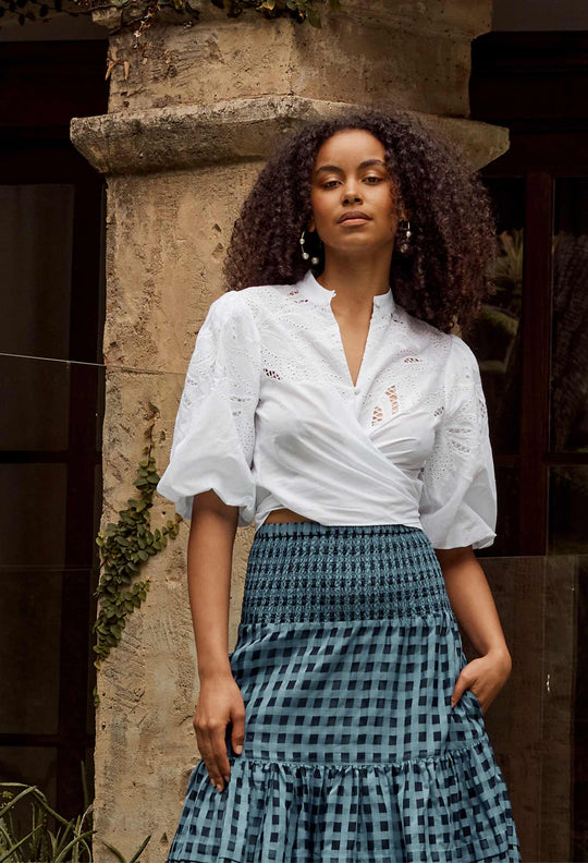 Flores Cotton Embroidered Shirt in White