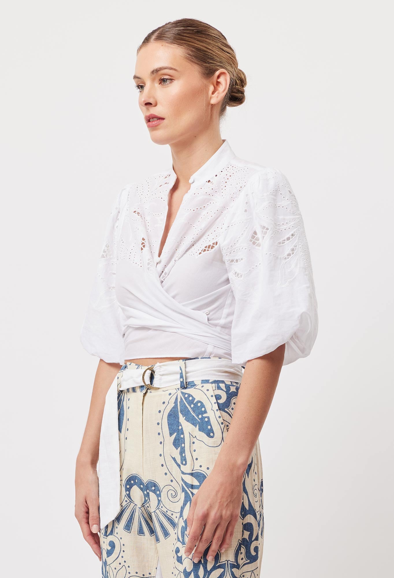 Flores Cotton Embroidered Shirt in White