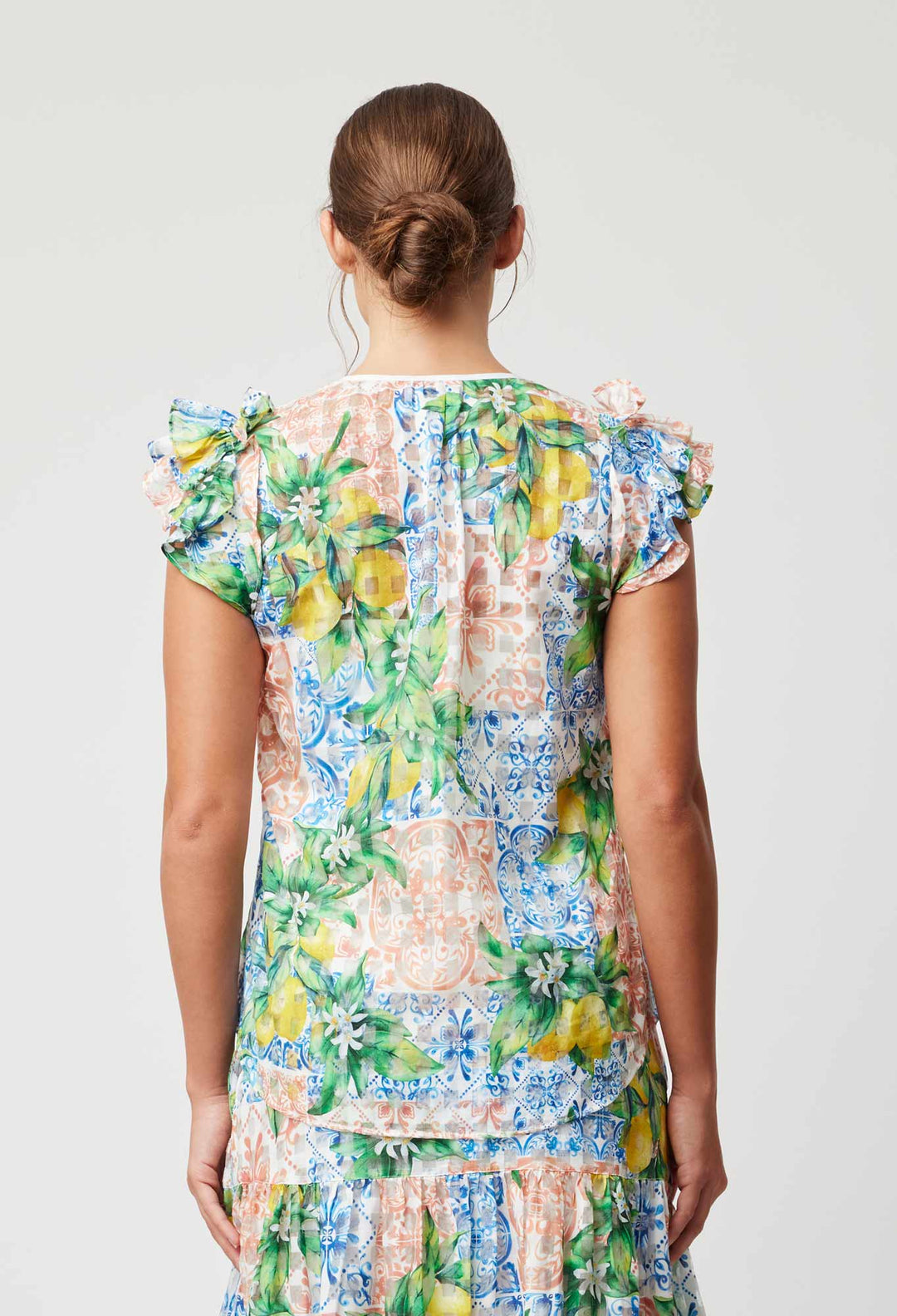 OnceWas Elena Cotton Silk Blouse in Limonata