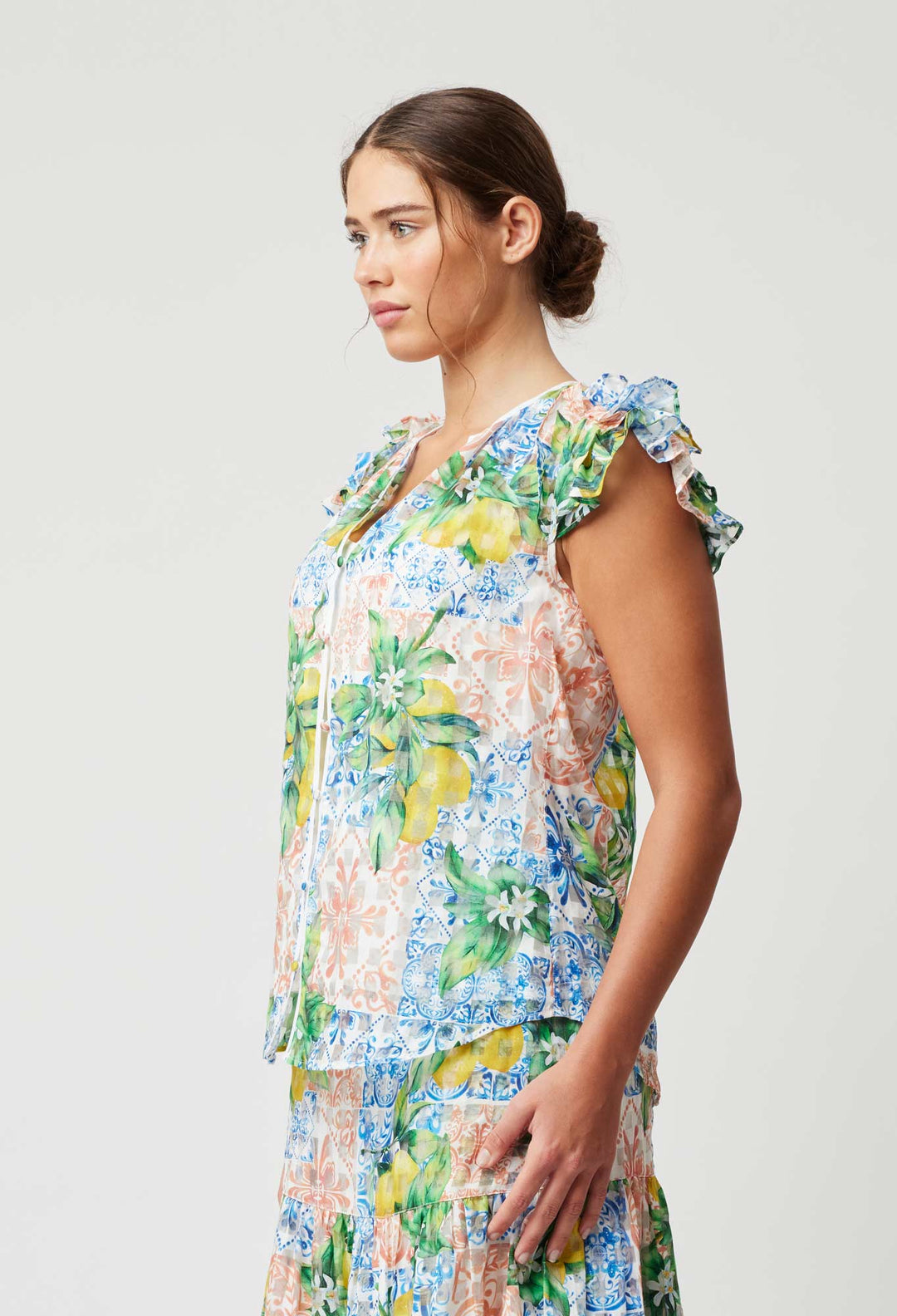 OnceWas Elena Cotton Silk Blouse in Limonata